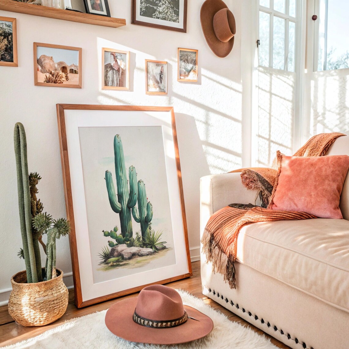 Saguaro Cactus Desert Watercolor Southwestern Botanical Art Poster