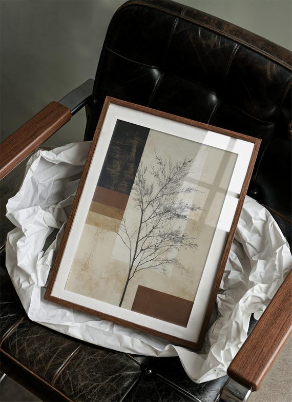 Modern Abstract Tree Canvas Art Minimal Nature Silhouette Painting Neutral Brown And Black Wall Decor Contemporary Home Artwork