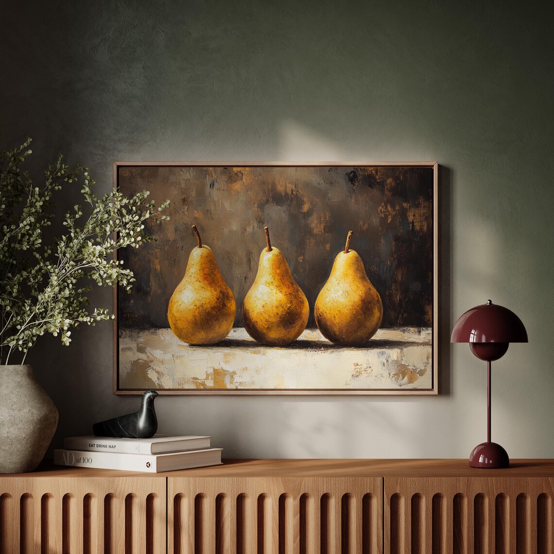 Golden Pear Still Life Rustic Kitchen Wall Art Vintage Fruit Painting Textured Oil Artwork Farmhouse Dining Room Decor - Image 4