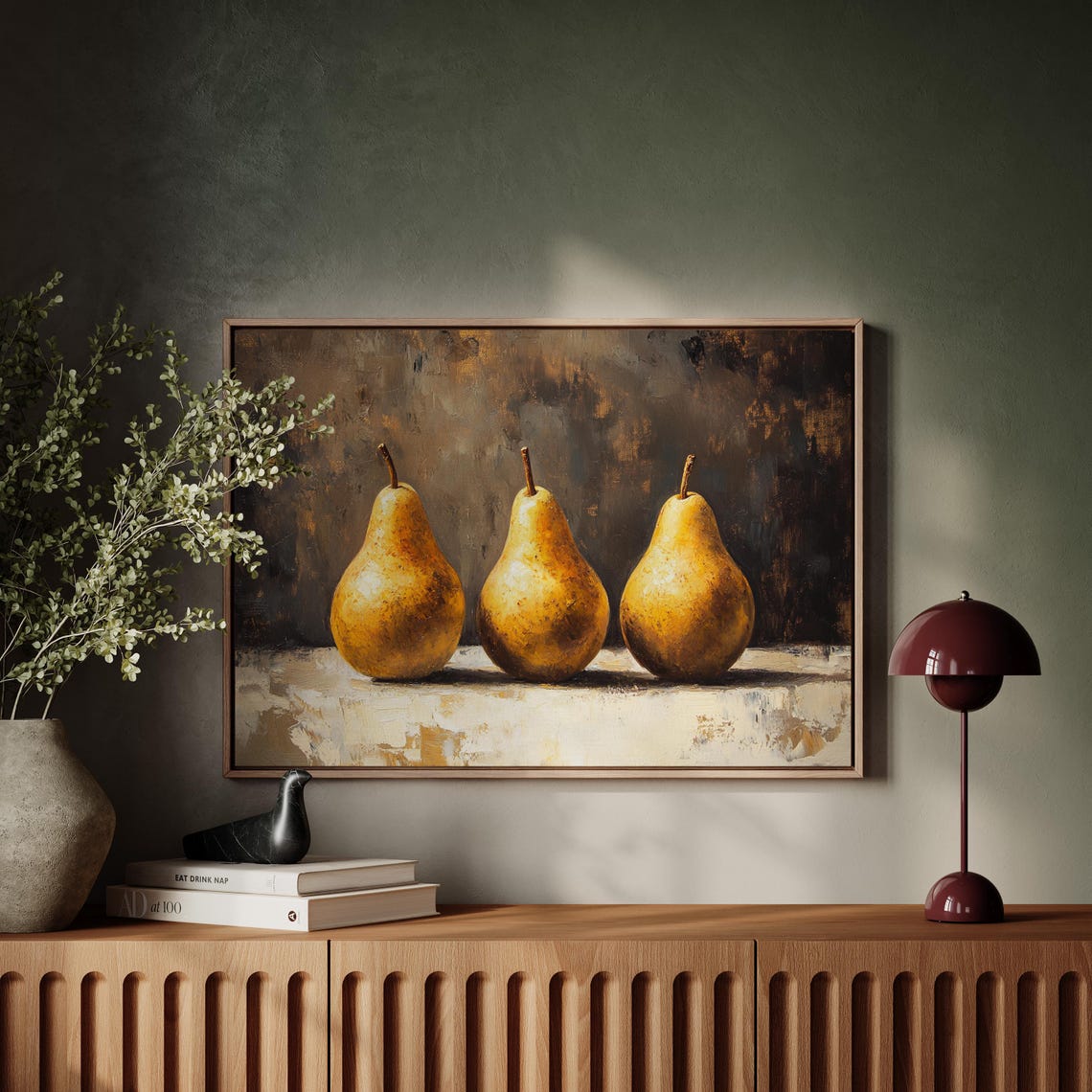 Three Golden Pears Still Life Dark Background Oil Painting Poster - Image 4