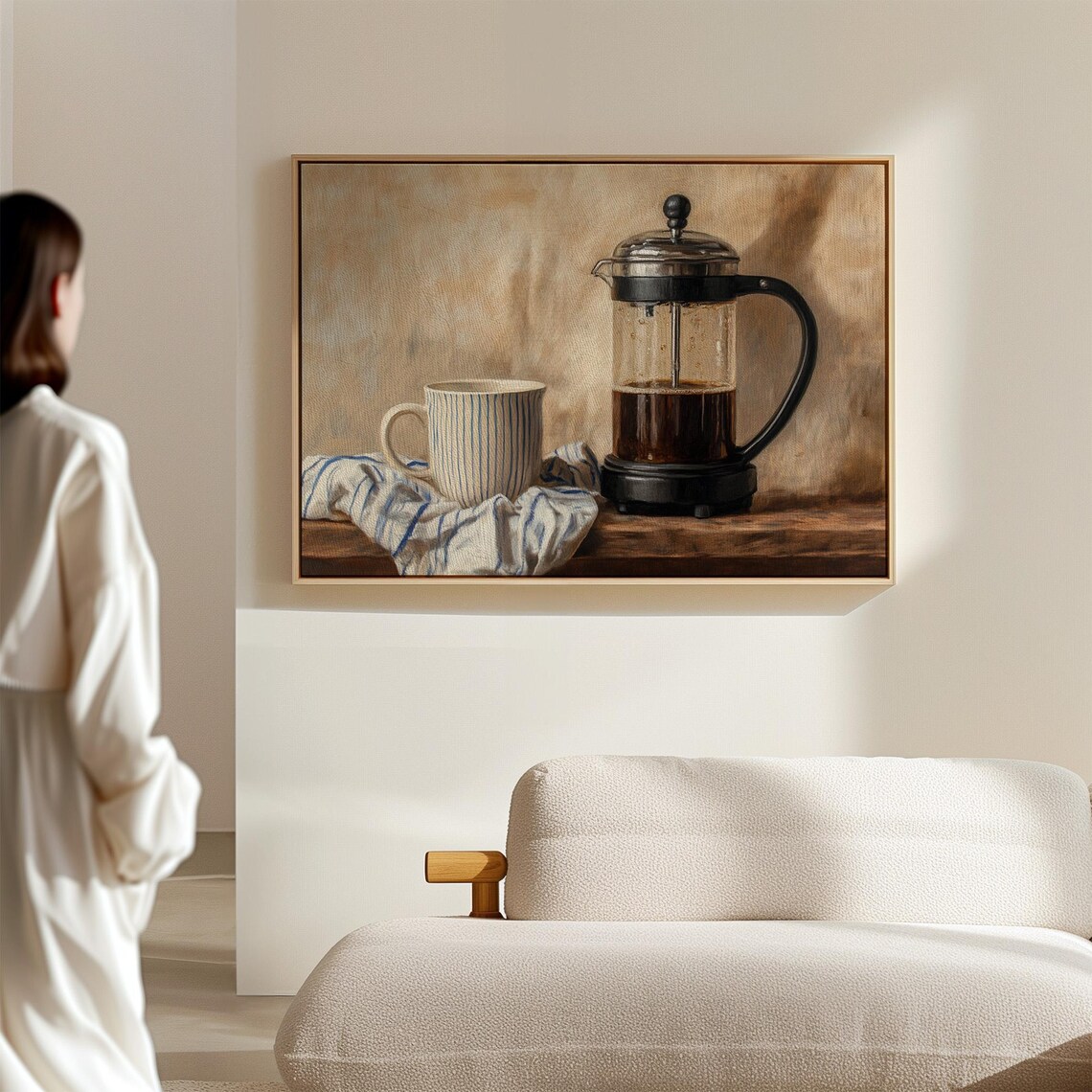 Vintage French Press Coffee Art, Rustic Kitchen Decor - Image 2