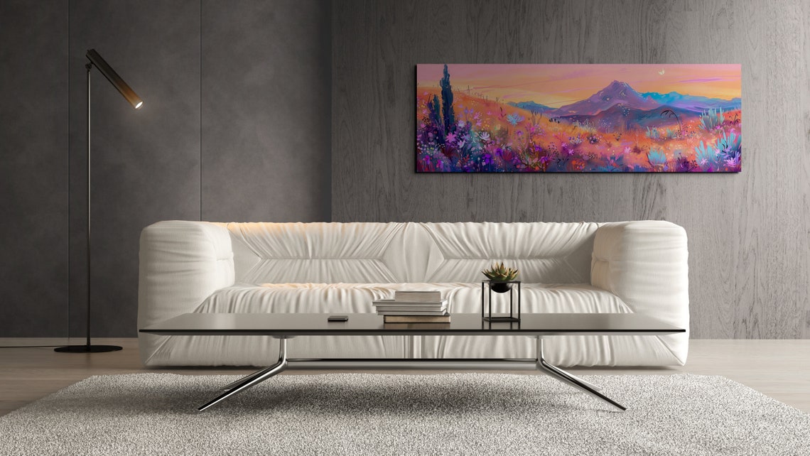 Southwestern Desert Sunset Wildflowers Moon Panoramic Poster - Image 7