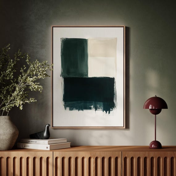 Minimalist Green Block Abstract Canvas Wall Art Modern Neutral Painting For Contemporary Decor