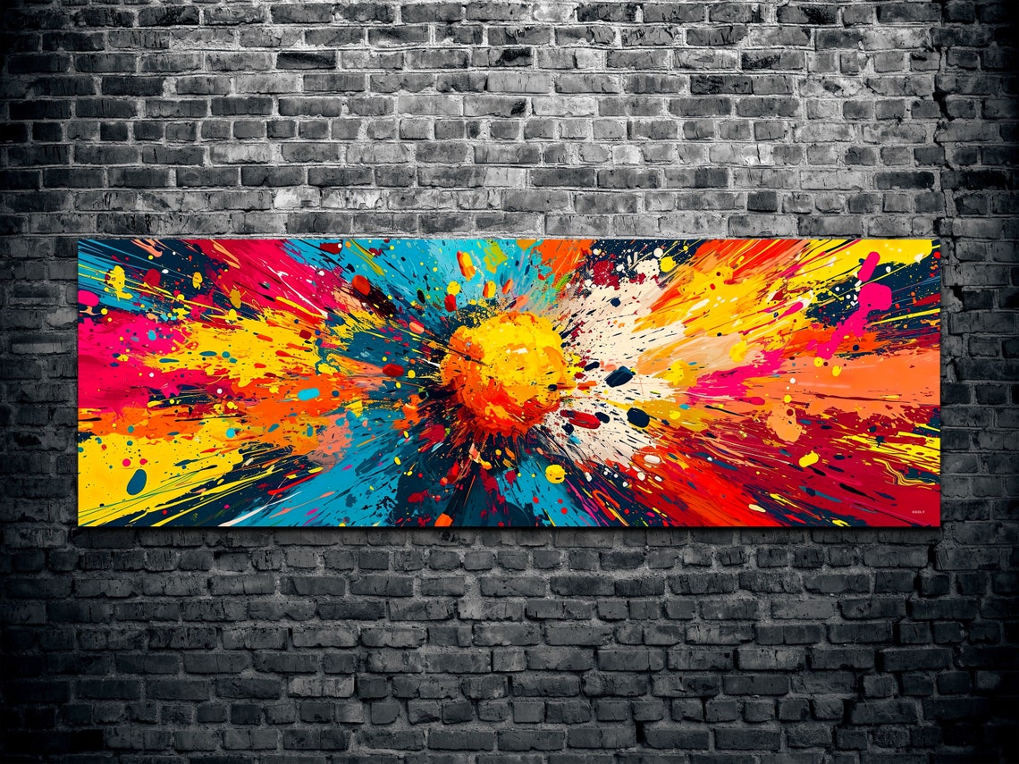 Panoramic Abstract Color Explosion Splatter Paint Burst Wall Art - Image 2