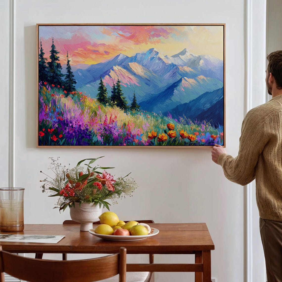 Colorful Mountain Meadow Sunrise Wildflowers Impressionist Poster