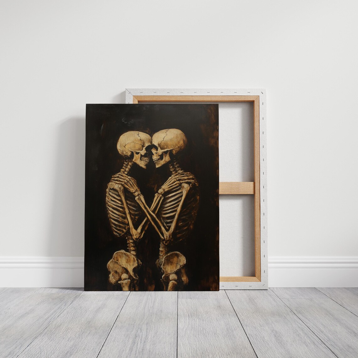 Embracing Skeletons Dark Gothic Oil Painting Moody Halloween Love Poster - Image 6
