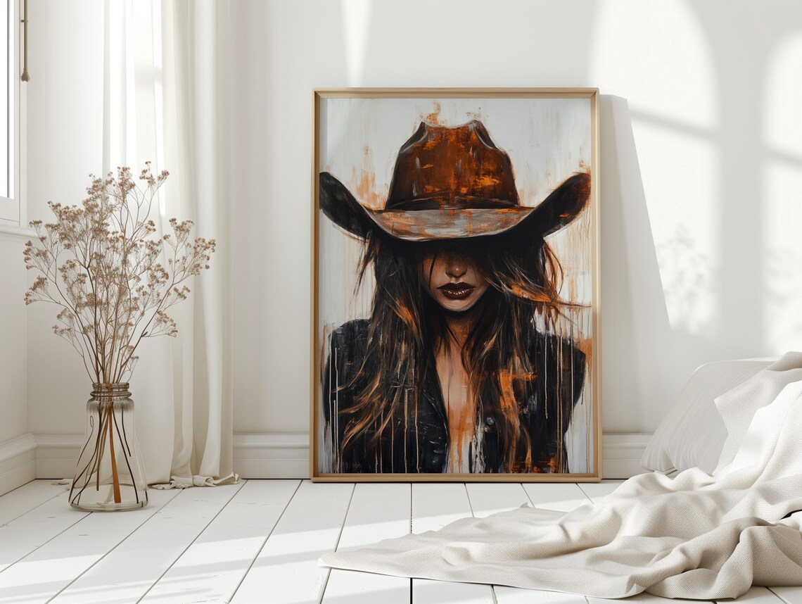Cowgirl Portrait, Dripping Paint Western Art Print - Image 3