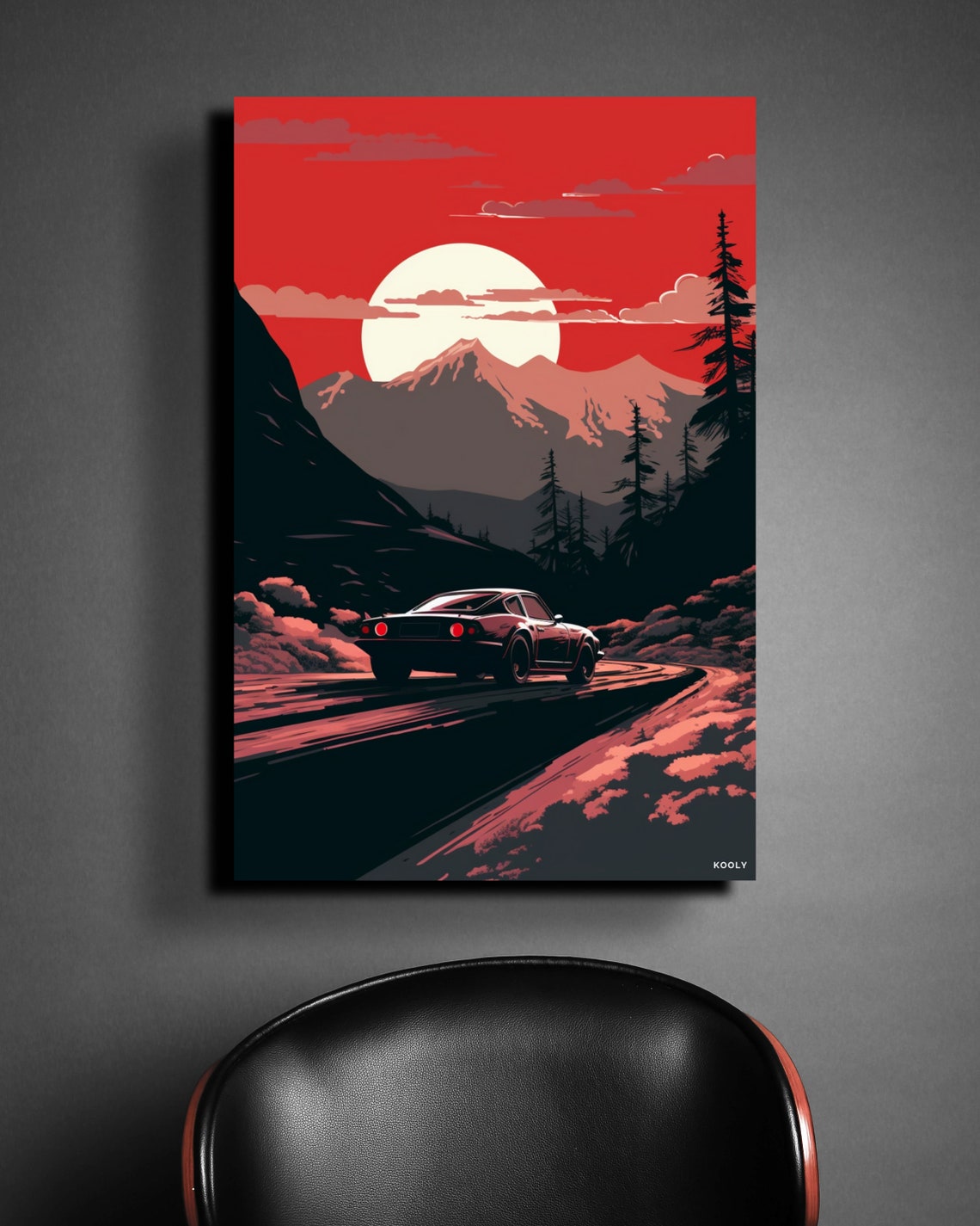 Vintage Sports Car Red Sunset Mountain Drive Retro Art Poster - Image 7
