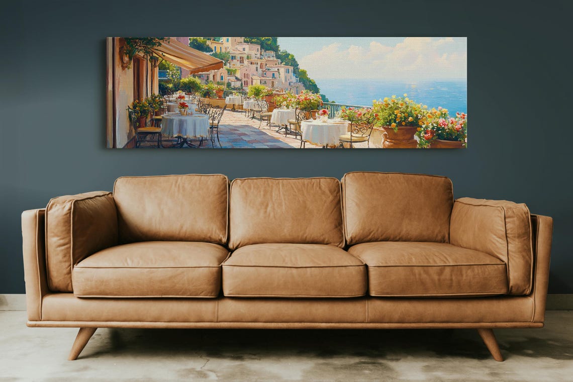 Mediterranean Terrace Cafe Seaside Coastal Town View Art Poster
