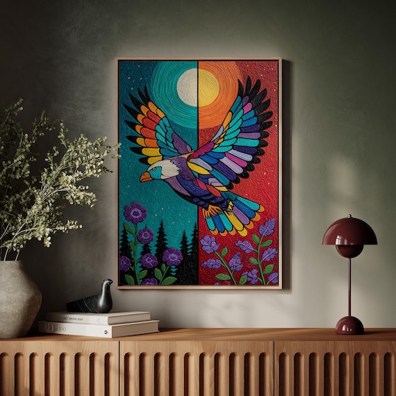 Spirit Eagle With Sun And Moon Tribal Wall Art