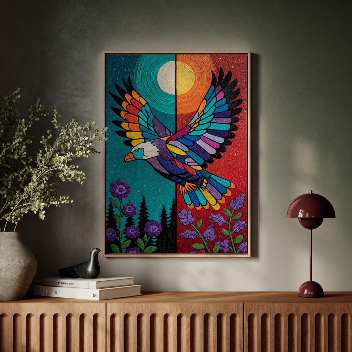 Spirit Eagle With Sun And Moon Tribal Wall Art