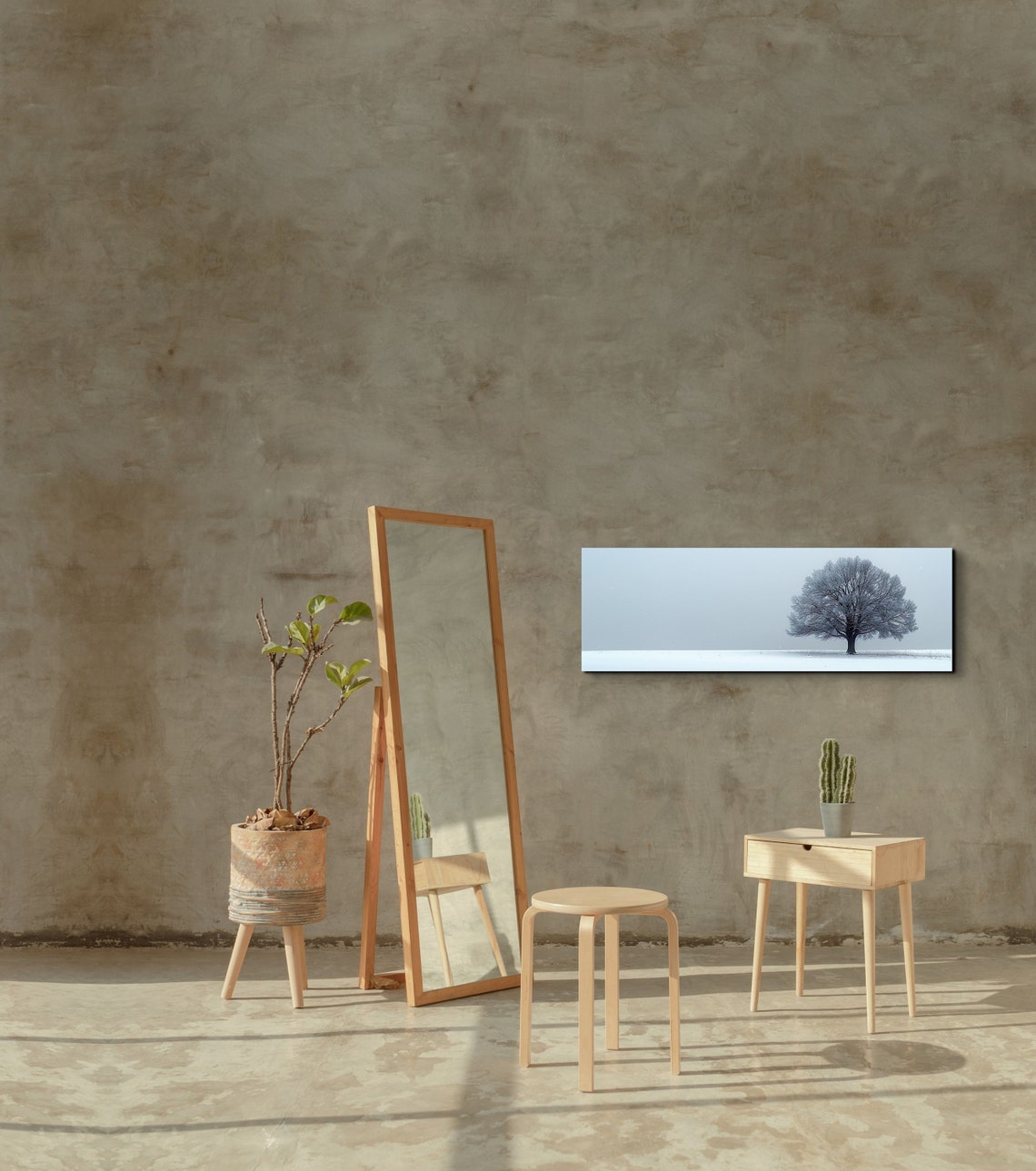 Lone Frosty Tree In Winter Snow Field Panoramic Nature Poster - Image 3