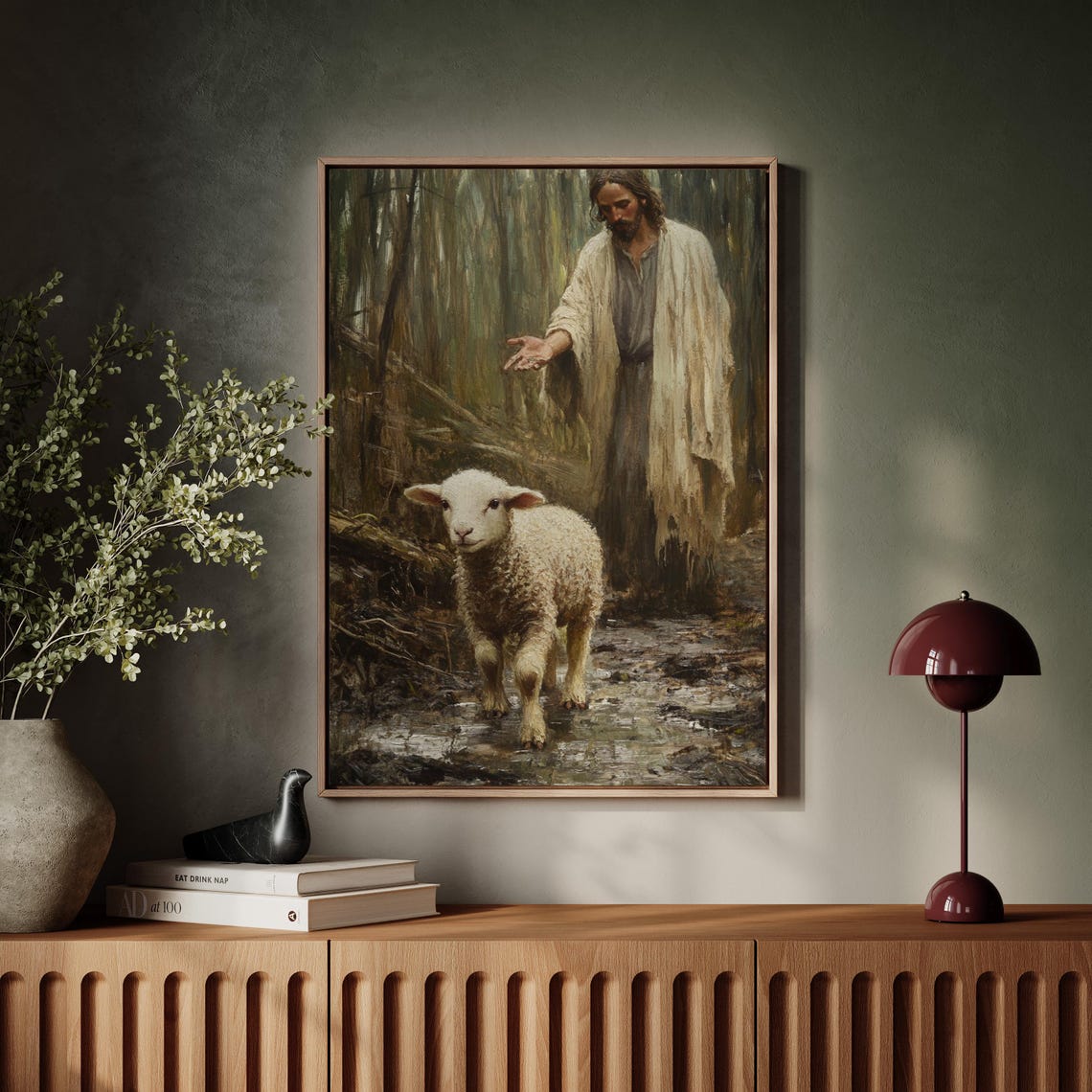 Jesus Reaching Out His Hand to a Lost Lamb in the Dark Woods Poster - Image 6