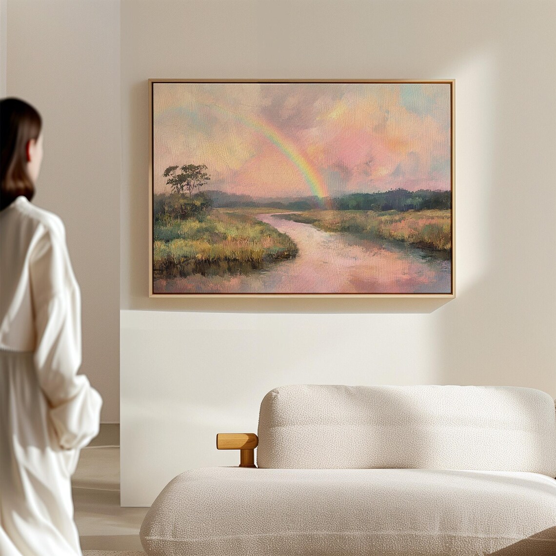 Rainbow Over Tranquil River, Serene Landscape Art - Image 3