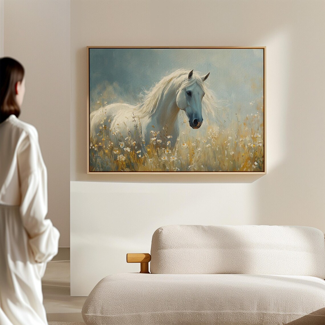 Elegant White Horse In Wildflower Meadow Art Print - Image 6