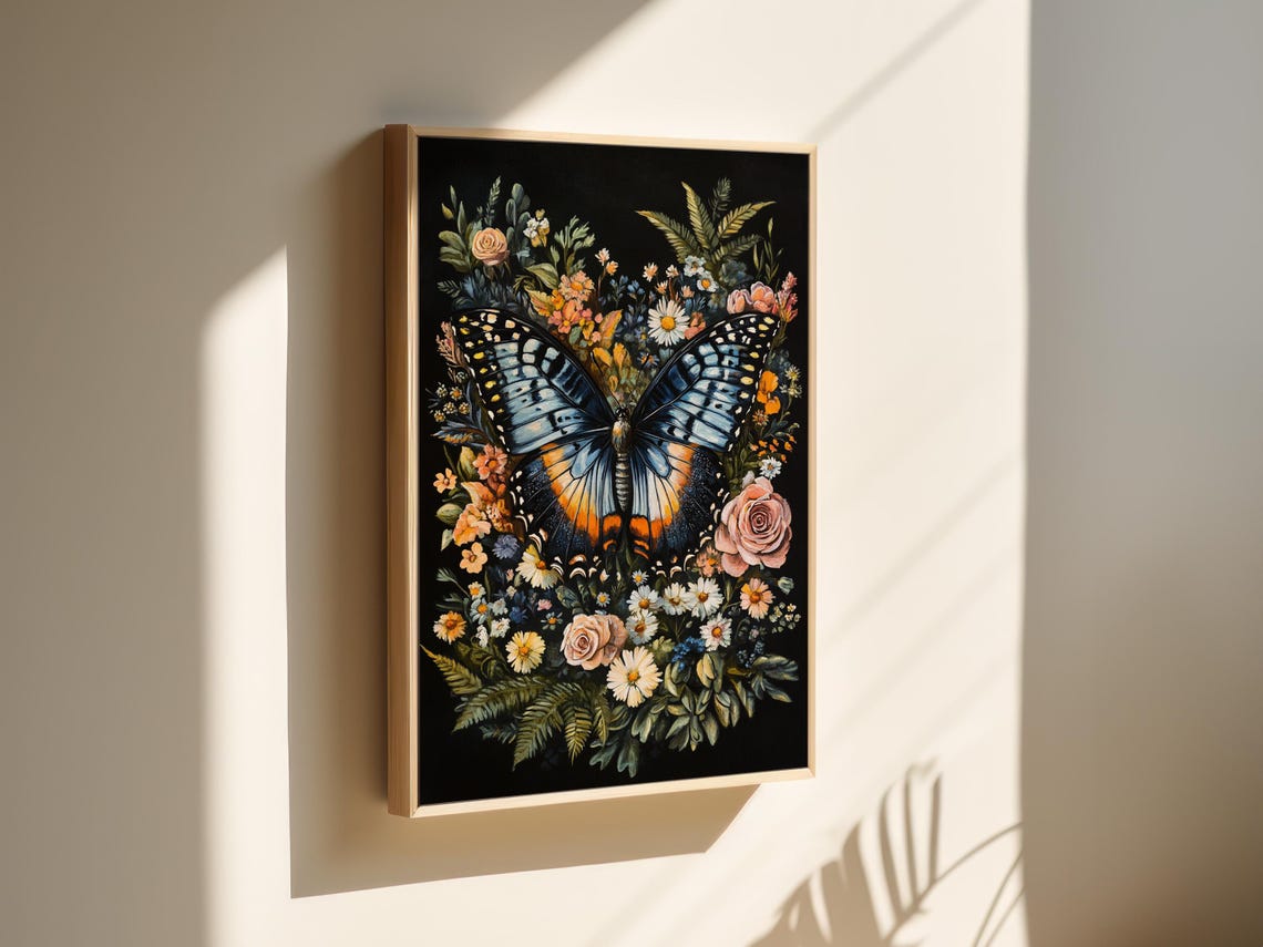 Vibrant Butterfly And Floral Bouquet Wall Art Nature Inspired Botanical Decor - Image 3