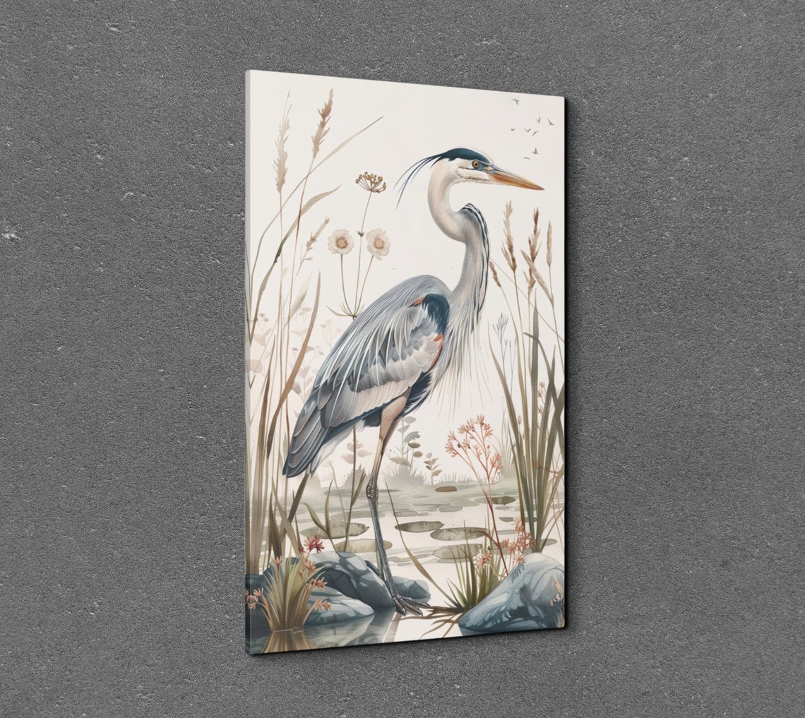 Great Blue Heron Watercolor Reeds Wetland Bird Coastal Poster - Image 3