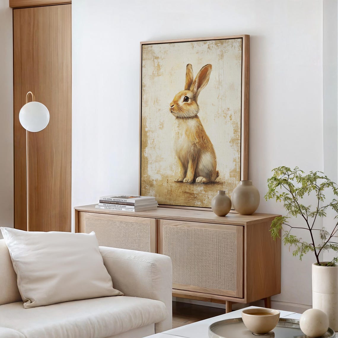 Realistic Brown Rabbit Portrait on Distressed Cream Canvas Poster - Image 5
