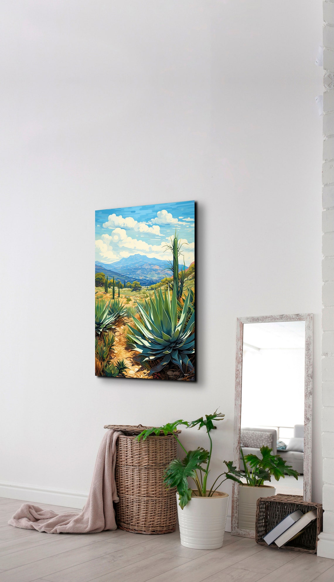 Agave Plants In Desert Valley Watercolor Style Landscape Poster - Image 3