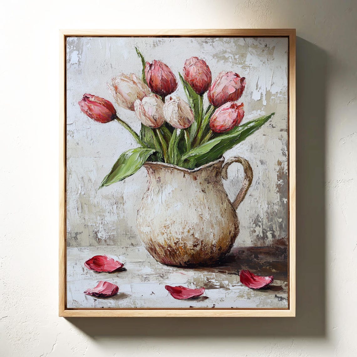 Pink Tulips in Vintage Ceramic Pitcher With Scattered Petals Poster - Image 7