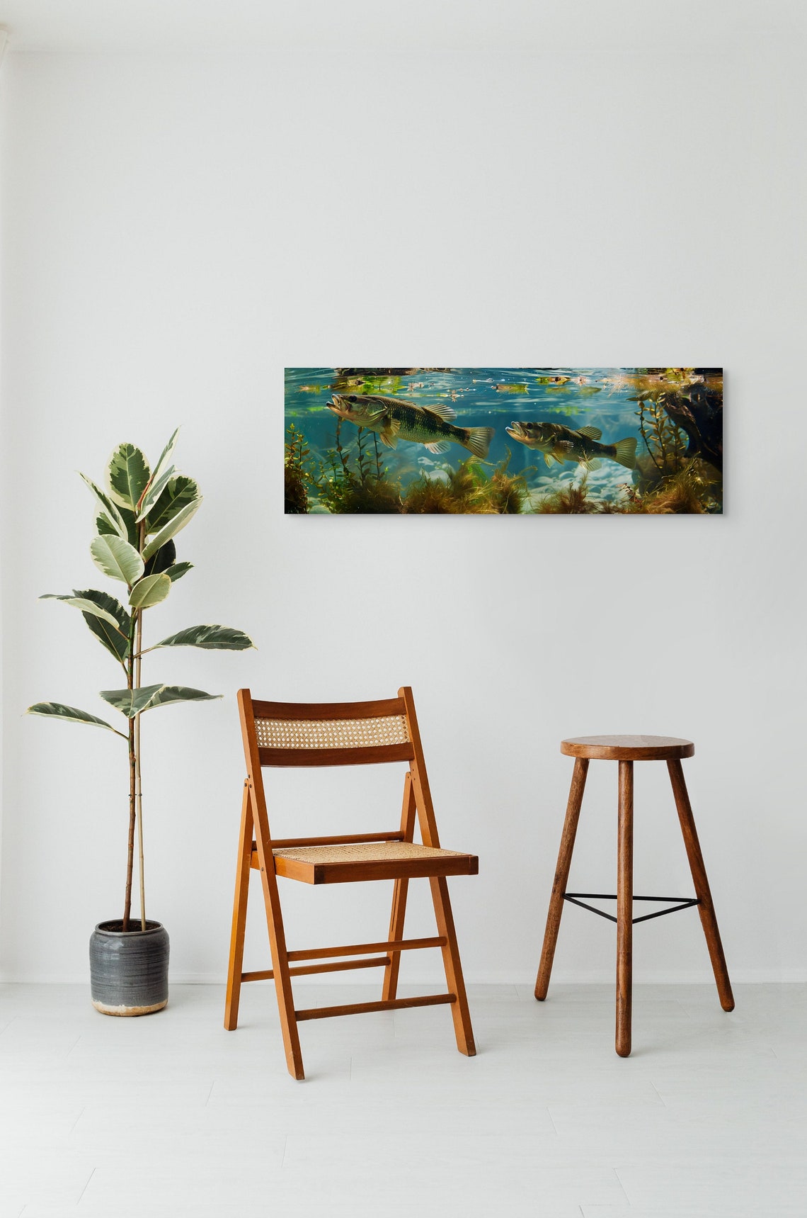 Largemouth Bass Underwater Lake Habitat Panoramic Fish Poster - Image 4