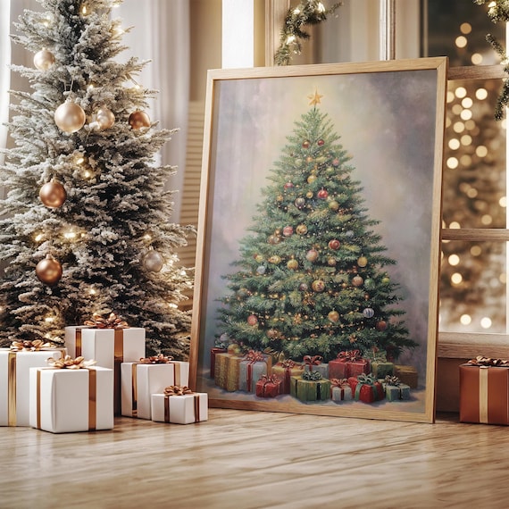 Classic Decorated Christmas Tree With Presents Holiday Poster