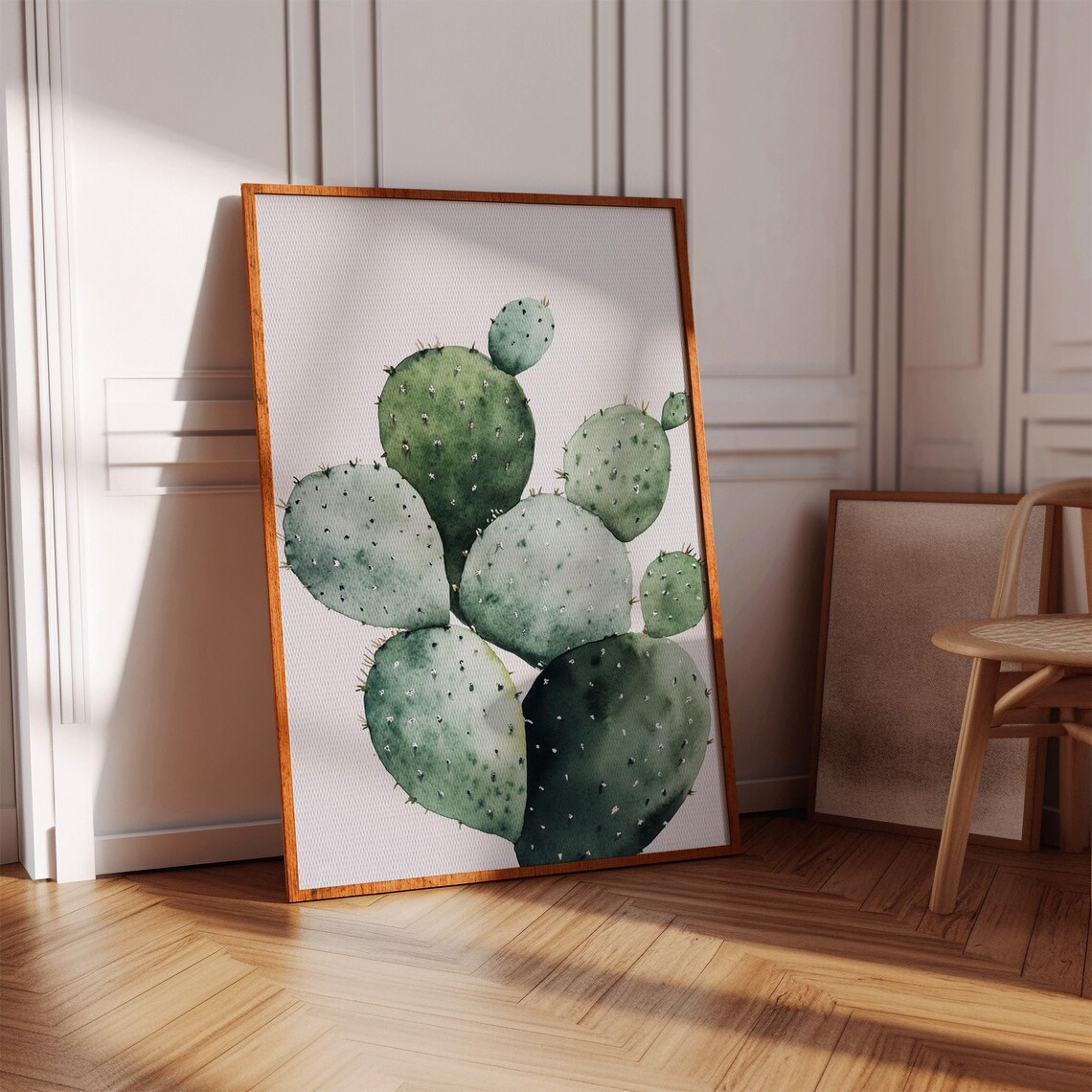Watercolor Prickly Pear Cactus, Minimalist Botanical