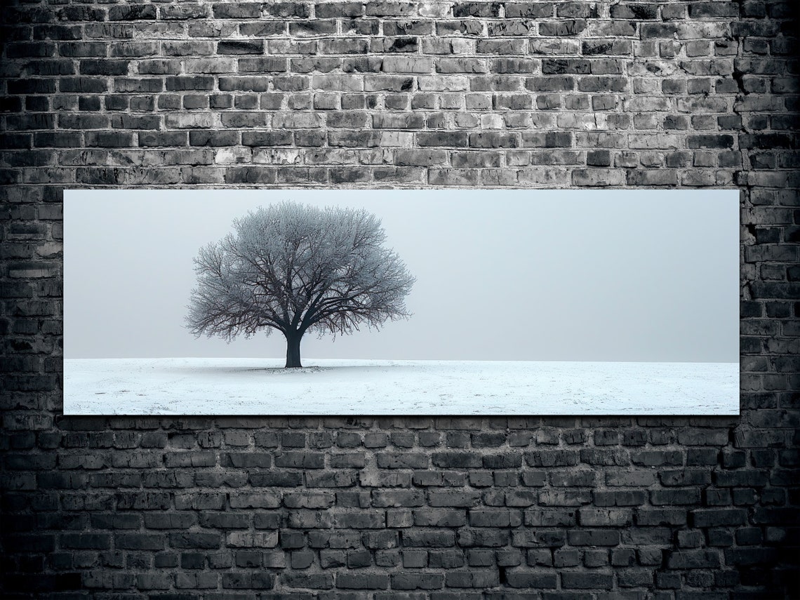 Lone Frosted Tree In White Snowy Field Minimalist Winter Poster - Image 2