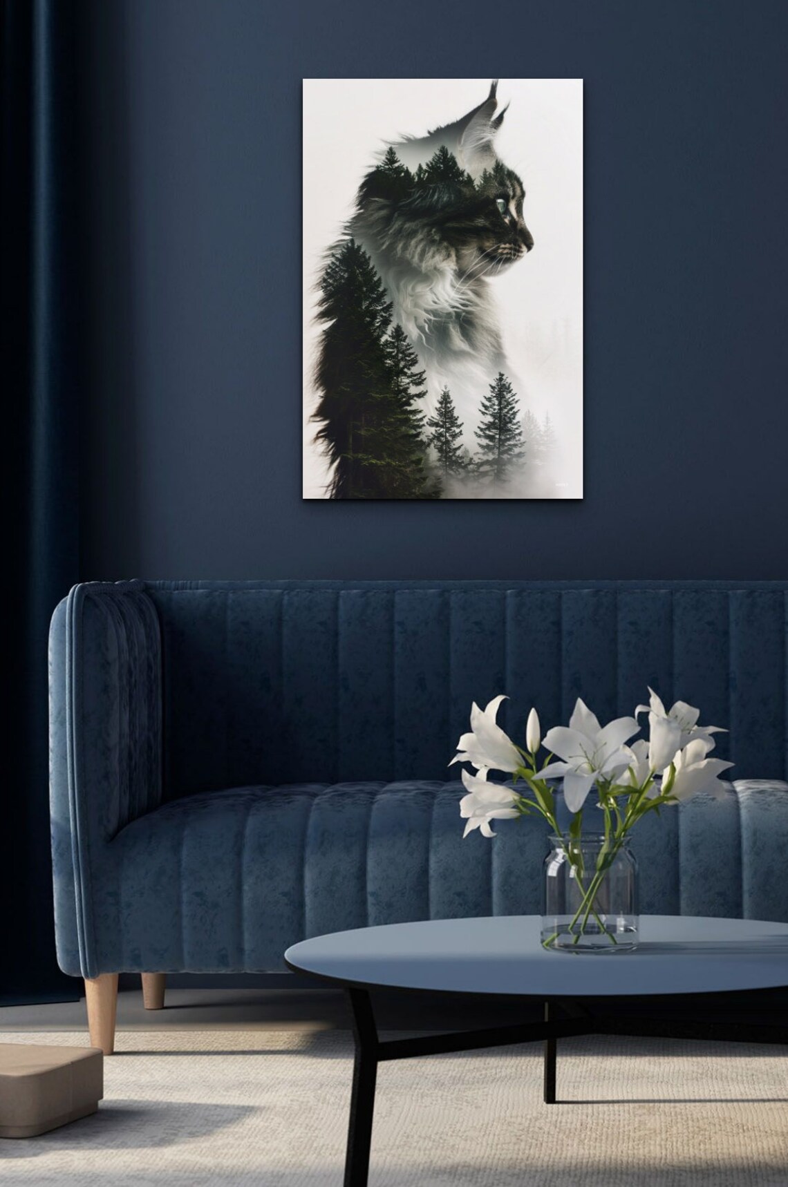 Double Exposure Cat and Forest Trees Art Print - Image 7