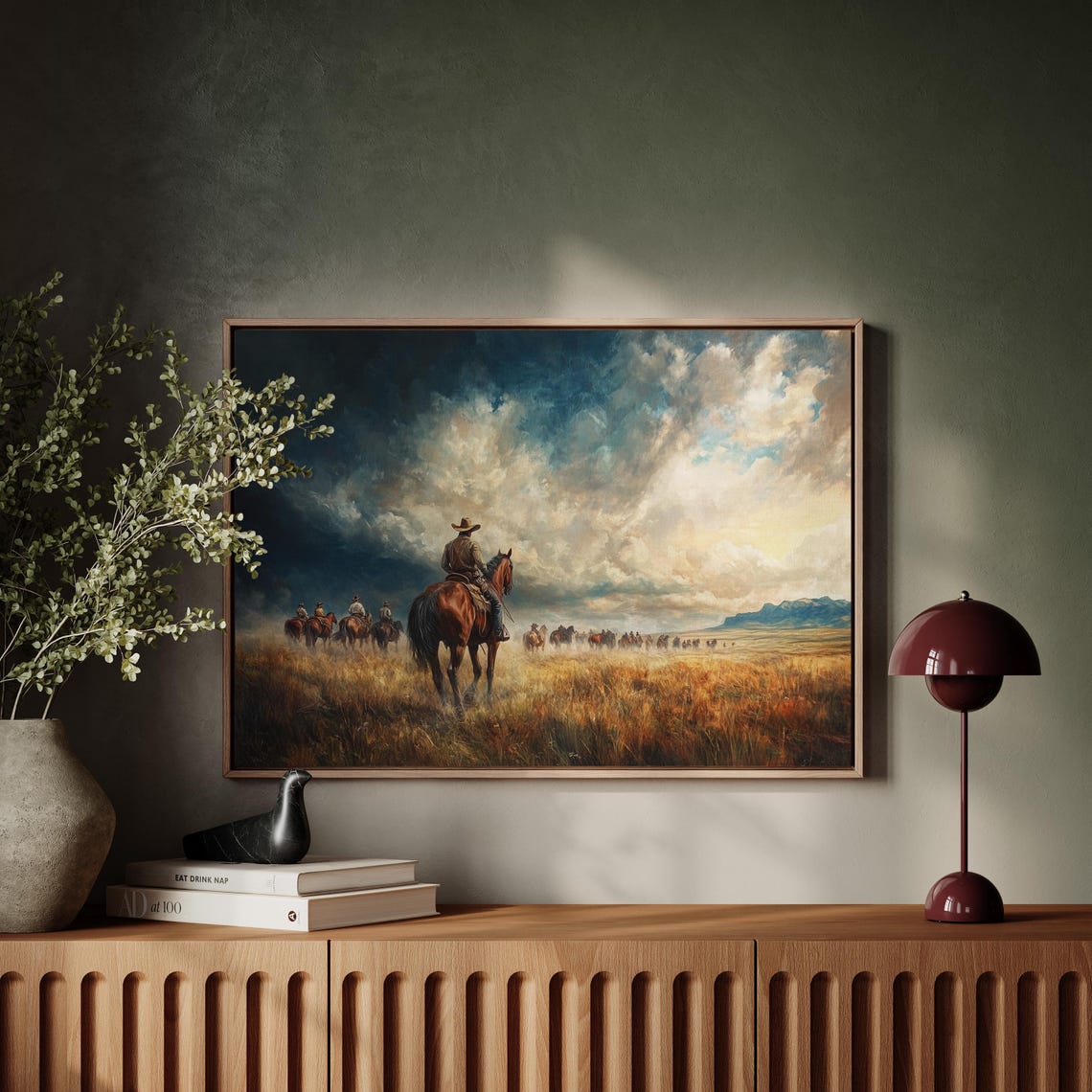 Cowboys Herding Cattle Across Windswept Prairie Western Poster - Image 5