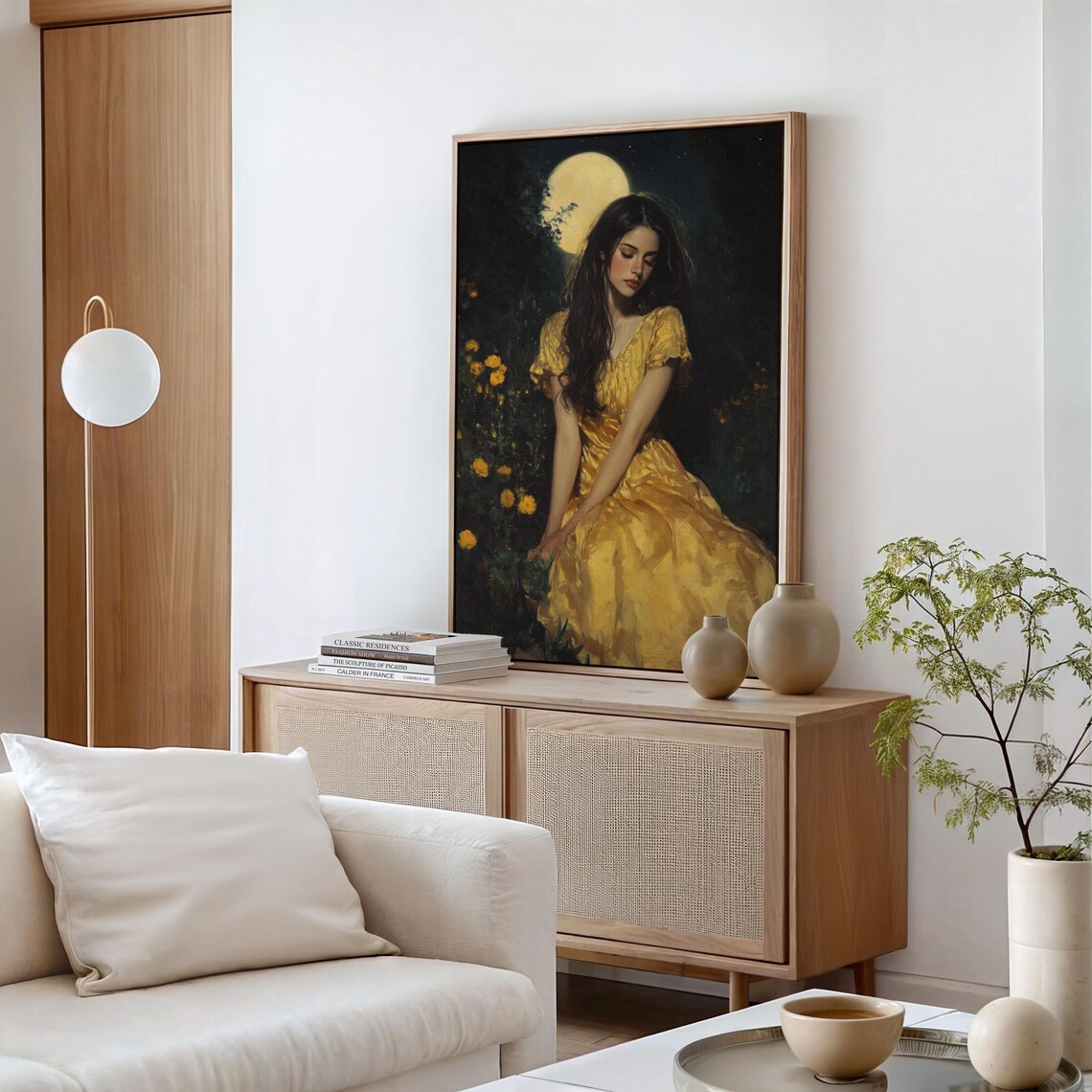 Elegant Woman Golden Gown Full Moon Night Garden Romantic Poster - Image 5