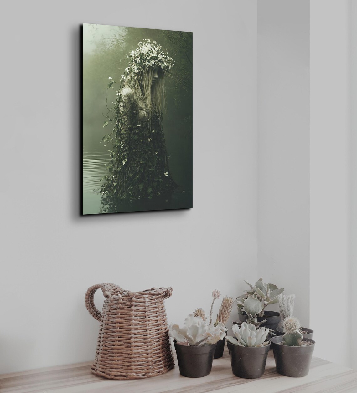 Ivy Covered Woodland Goddess With White Flower Crown In Misty Water Poster - Image 4