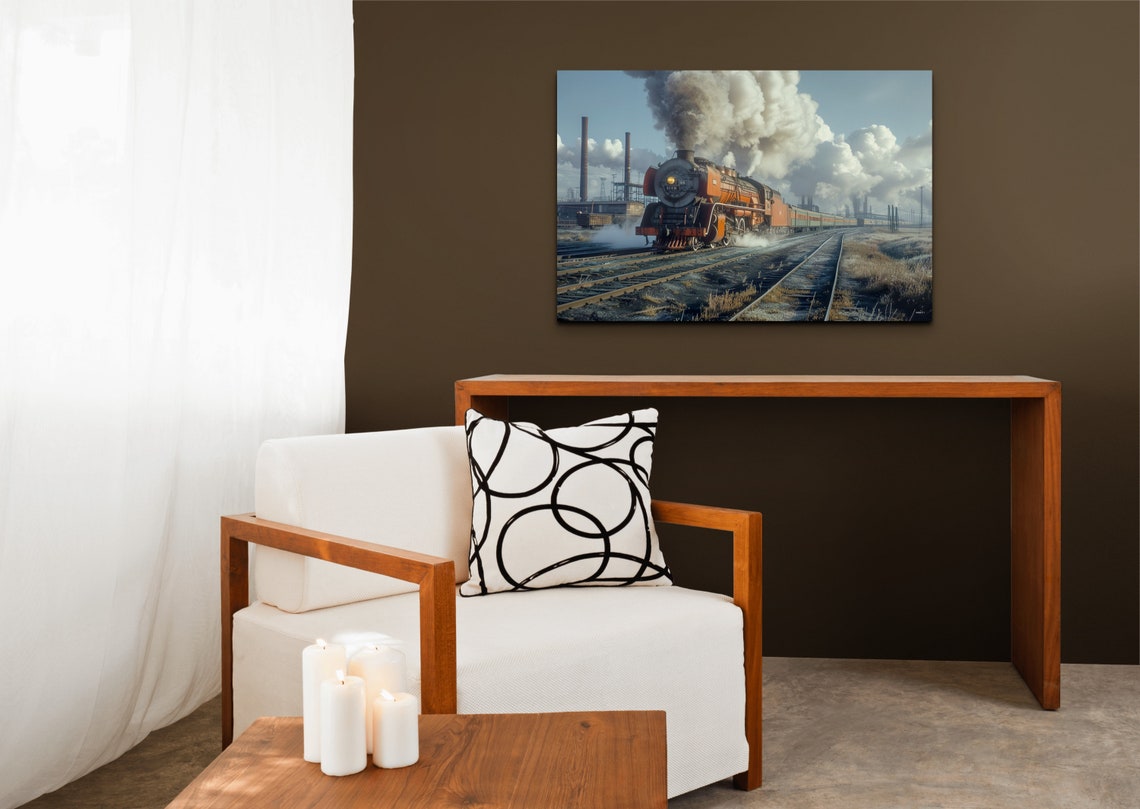 Orange Steam Locomotive Billowing Steam Vintage Train Poster - Image 6