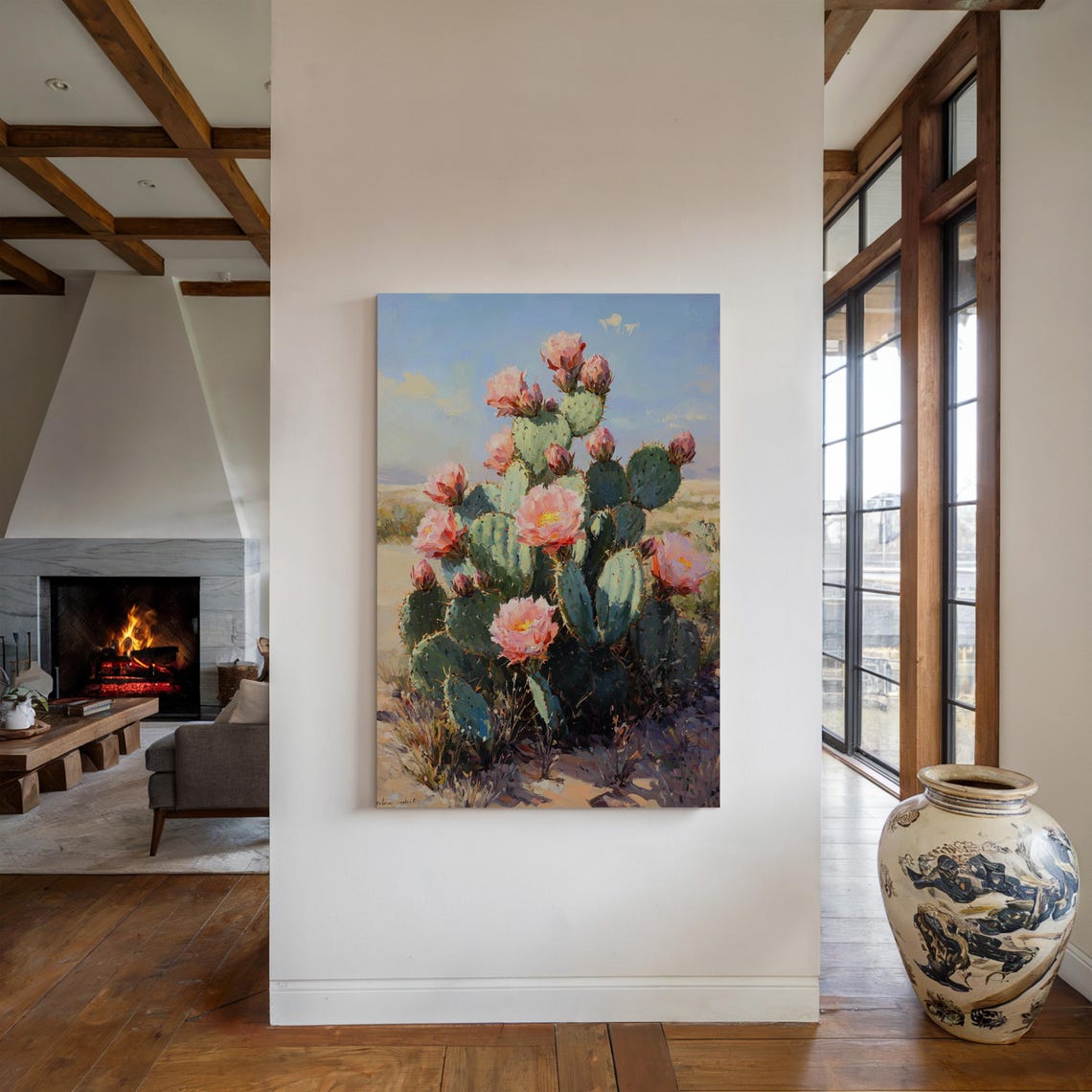 Blooming Prickly Pear Cactus with Pink Flowers Desert Poster - Image 2