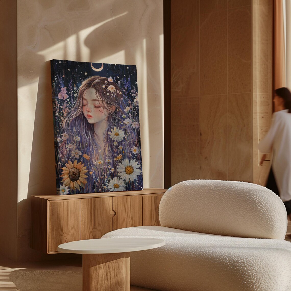 Dreamy Floral Portrait Woman Under Moonlit Sky - Image 5