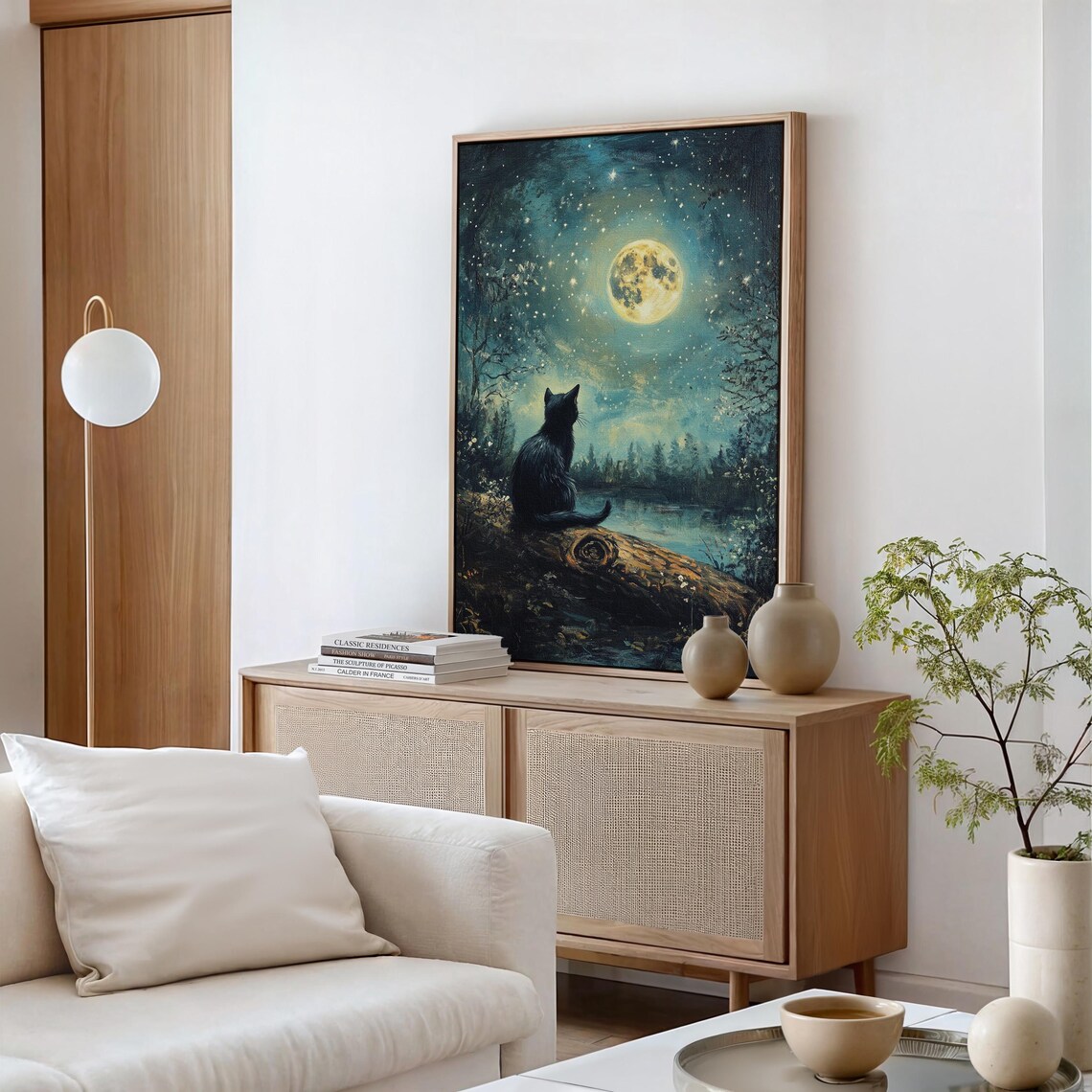 Black Cat Under Moonlight Mystical Night Scene Art Print - Image 5