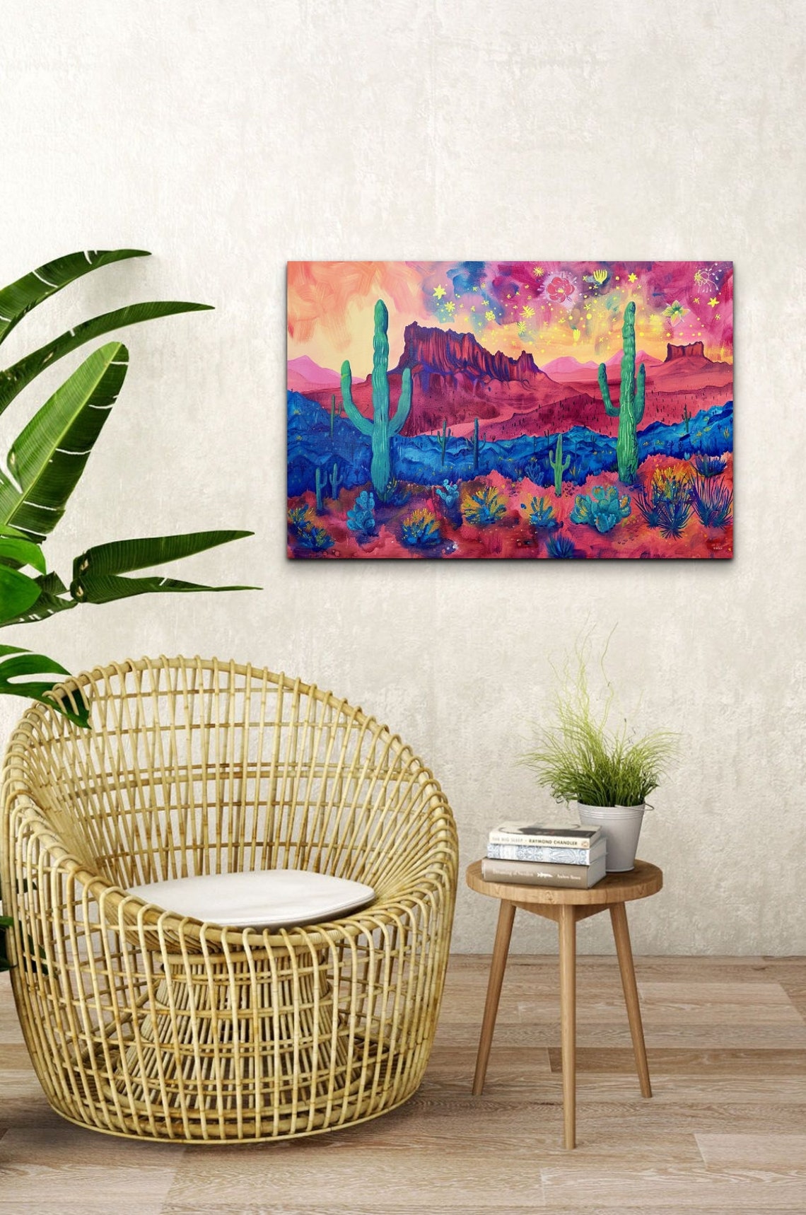Saguaro Cacti Under a Magenta Starry Night Desert Sky Poster - Image 7