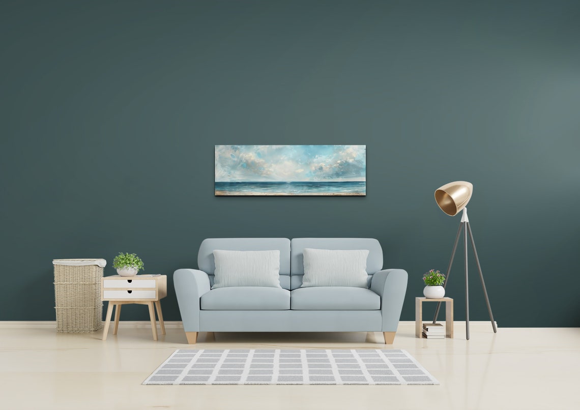 Gentle Soft Impressionistic Seascape with Clouds Over Sand Poster - Image 5