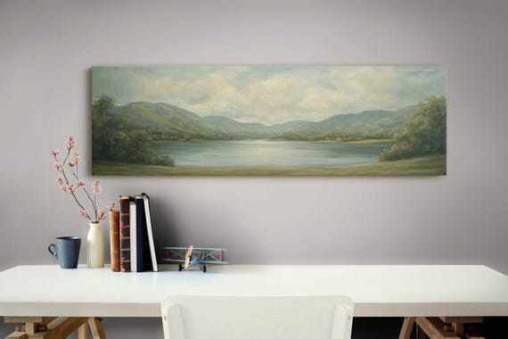 Tranquil Lake Art Vintage Landscape Oil Painting Serene Mountain View Wall Decor Classic Nature Scene Poster