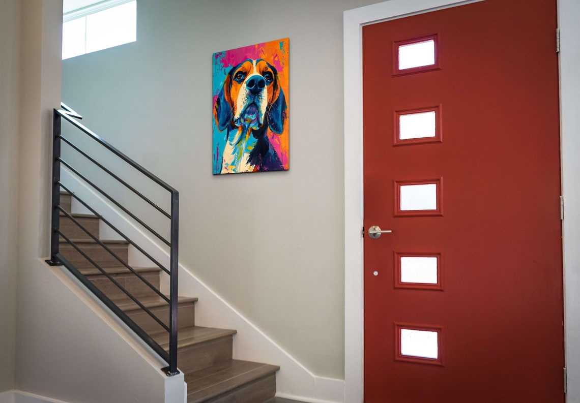 Beagle Dog Close Up Portrait in Bright Neon Pop Art Colors Poster - Image 7