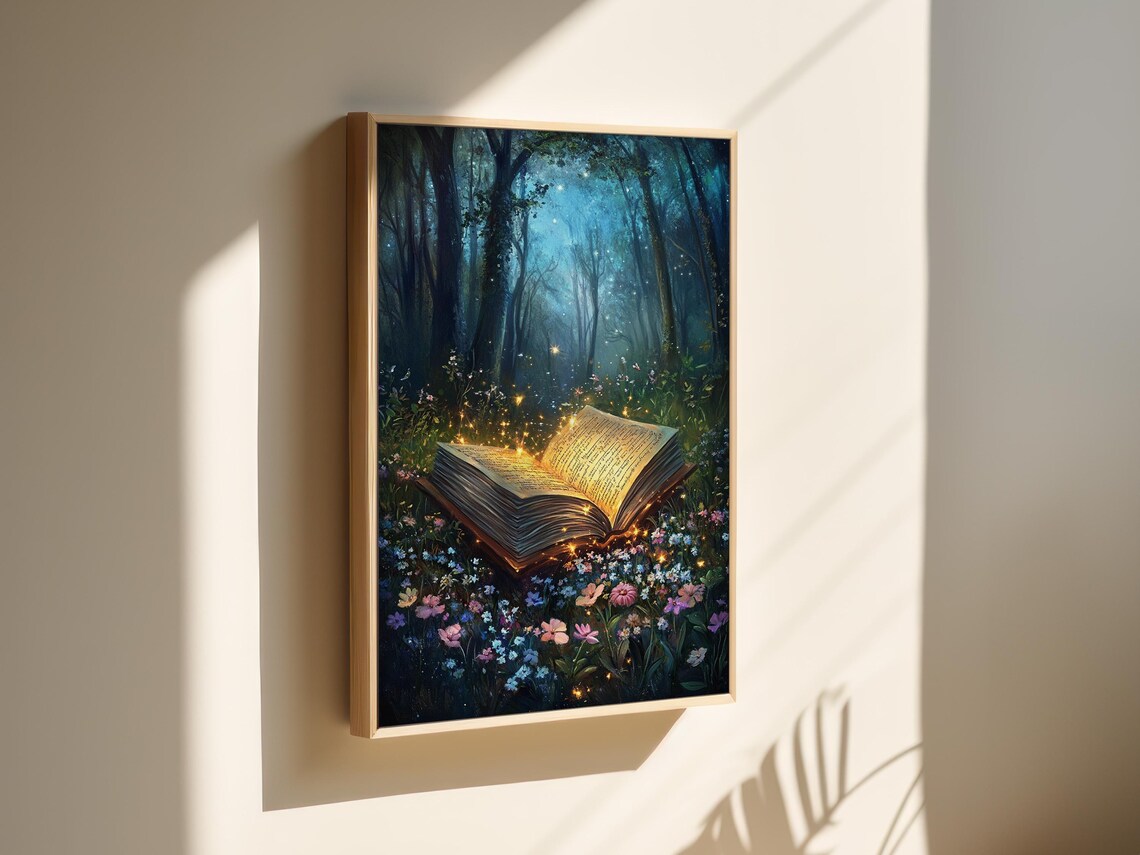 Enchanted Open Book Magical Forest Glow Art Print - Image 5