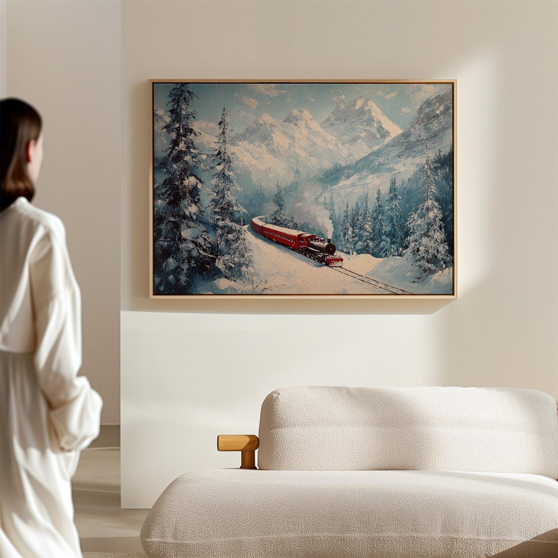 Red Steam Train In Snowy Mountain Forest Winter Landscape Poster - Image 6