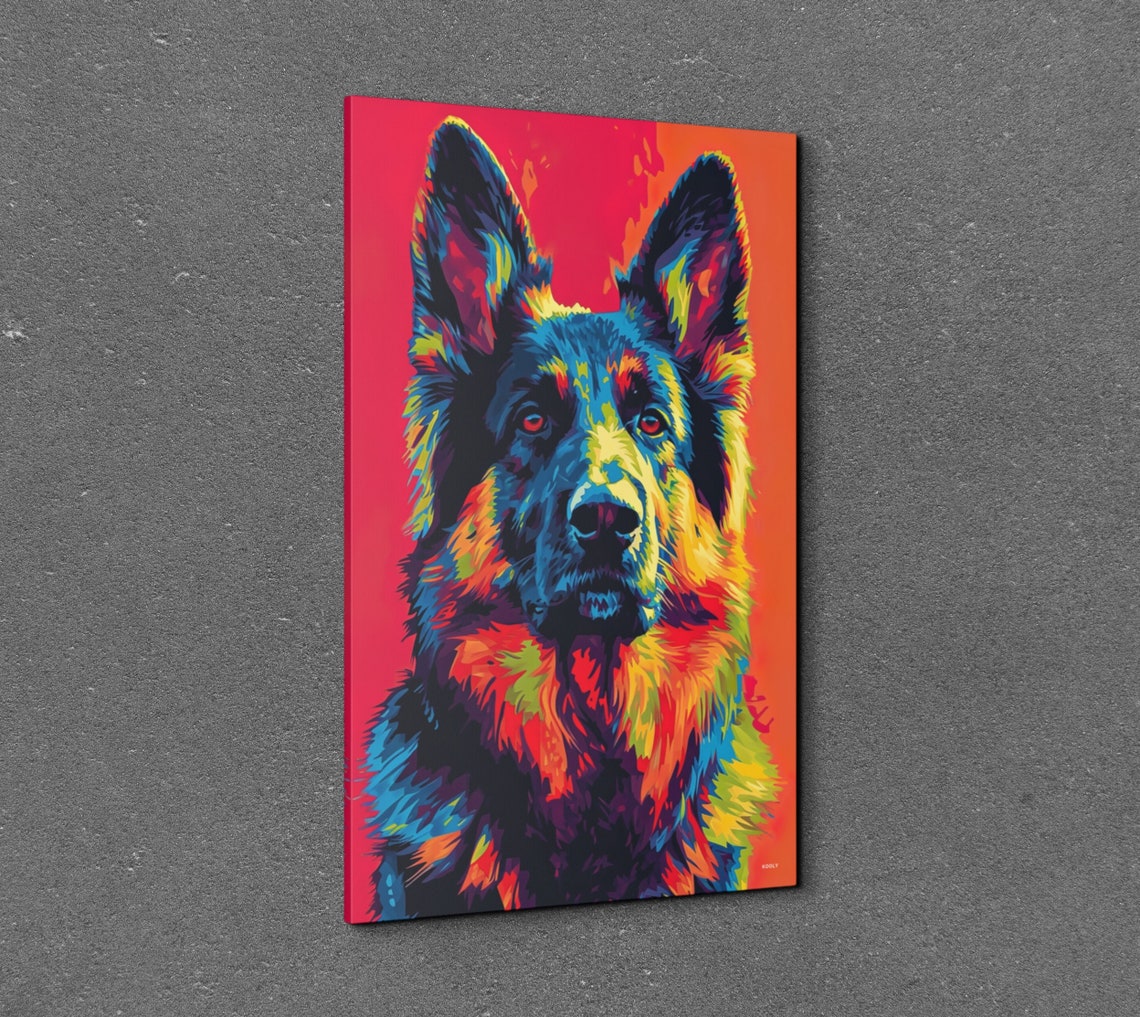 German Shepherd Portrait in Vivid Rainbow Neon Pop Art Style Poster - Image 3