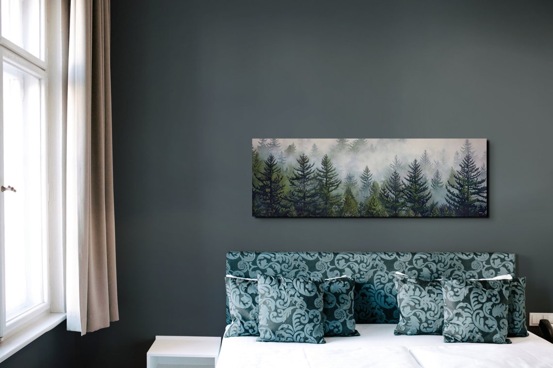 Misty Pine Forest Foggy Evergreen Trees Nature Panorama Wall Art - Image 5
