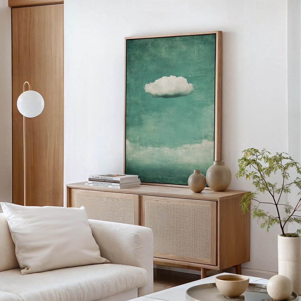 Minimalist White Cloud On Textured Green Sky - Image 5
