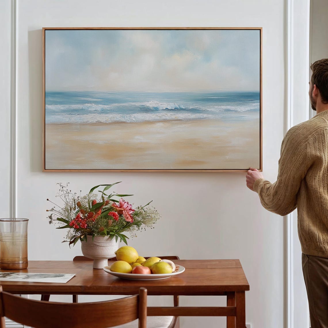 Serene Beach Scene Soft Ocean Waves Sandy Shore Pastel Coastal Poster - Image 4