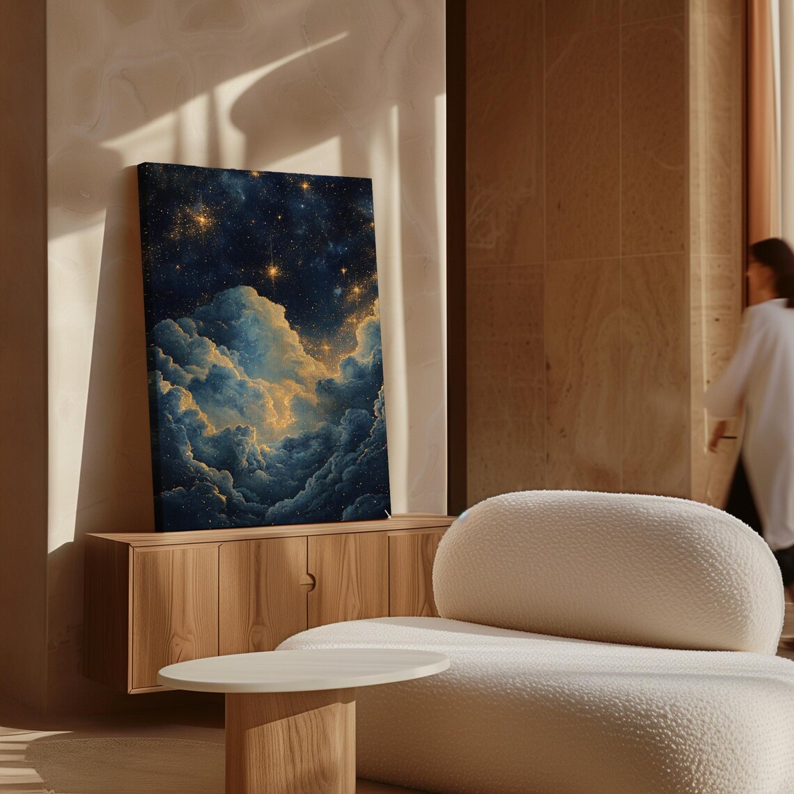 Dreamy Starry Night Sky With Moonlit Clouds Celestial Gold Wall Art Poster - Image 4