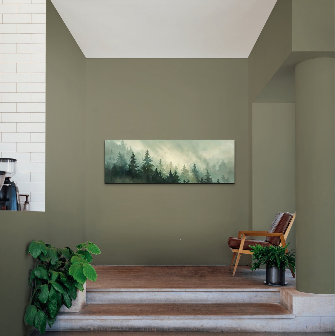 Morning Fog Rolling Over a Misty Pine Forest Panoramic Wall Art - Image 7