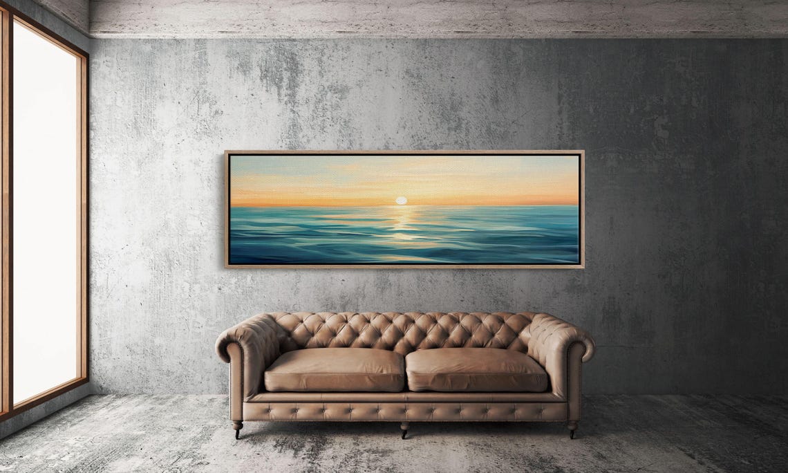 Painterly Ocean Sunset Golden Light Teal Waves Coastal Decor Poster - Image 3