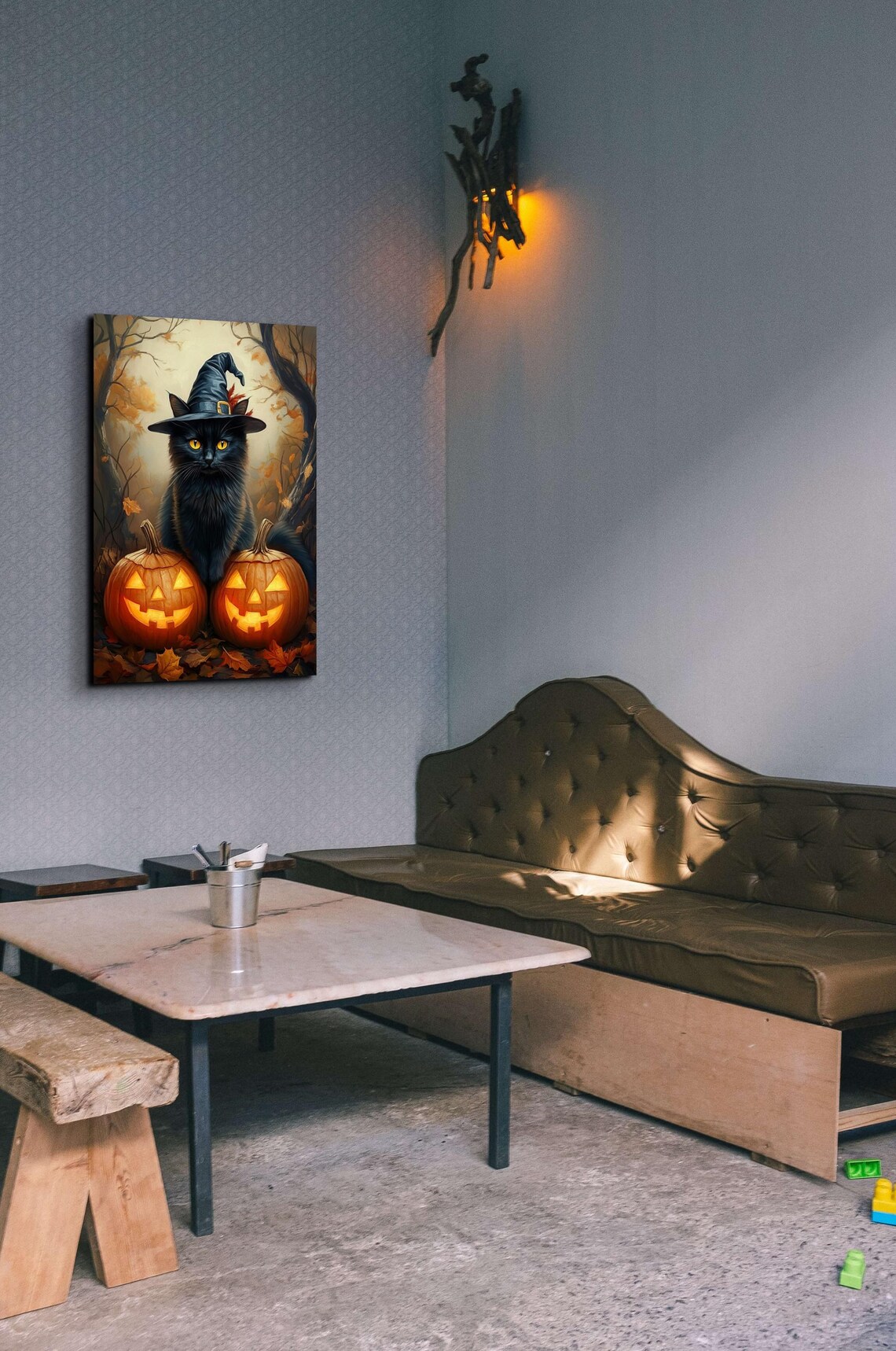 Witches Black Cat in Pumpkin Patch, Halloween Art Print - Image 7